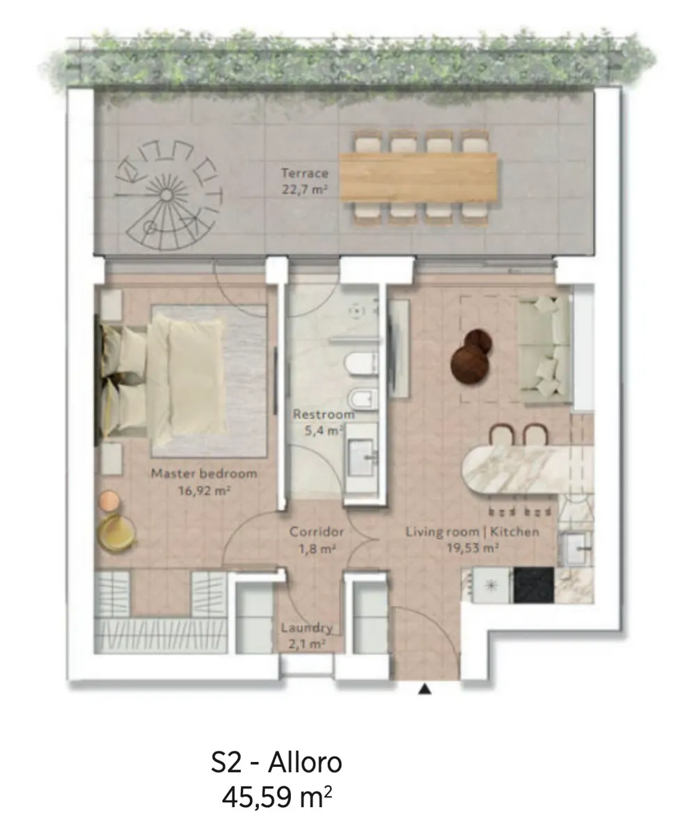 Grundriss Falkensteiner Park Residences Lake Garda Erdgeschosswohnung Alloro