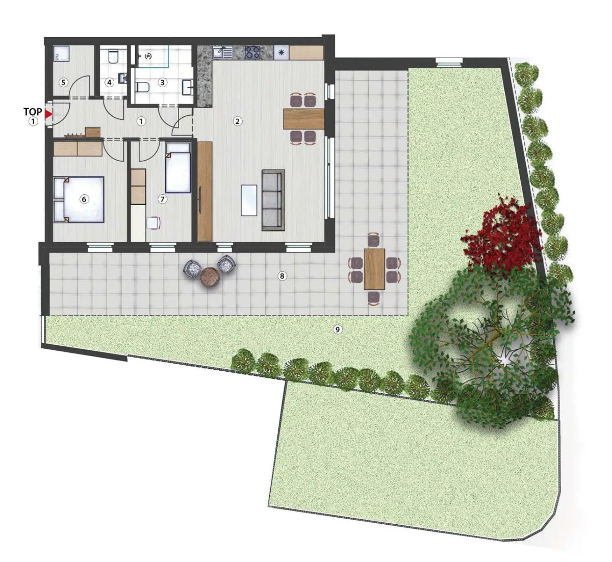 Grundriss Neubauprojekt Salamander - Gartenwohnung Top 1