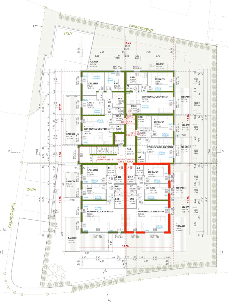 Grundriss Neubauprojekt Salamander - Gartenwohnung Top 3