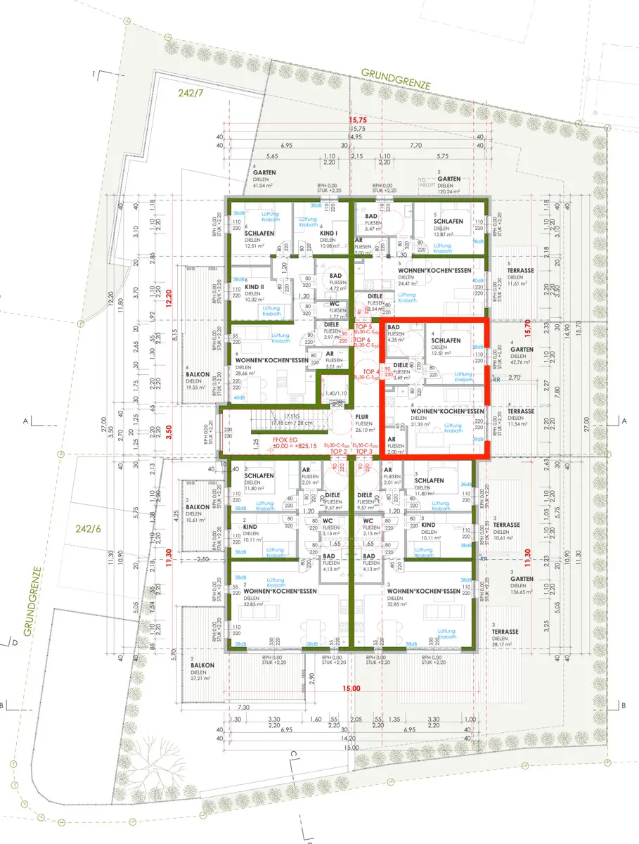 Grundriss Neubauprojekt Salamander - Gartenwohnung Top 4