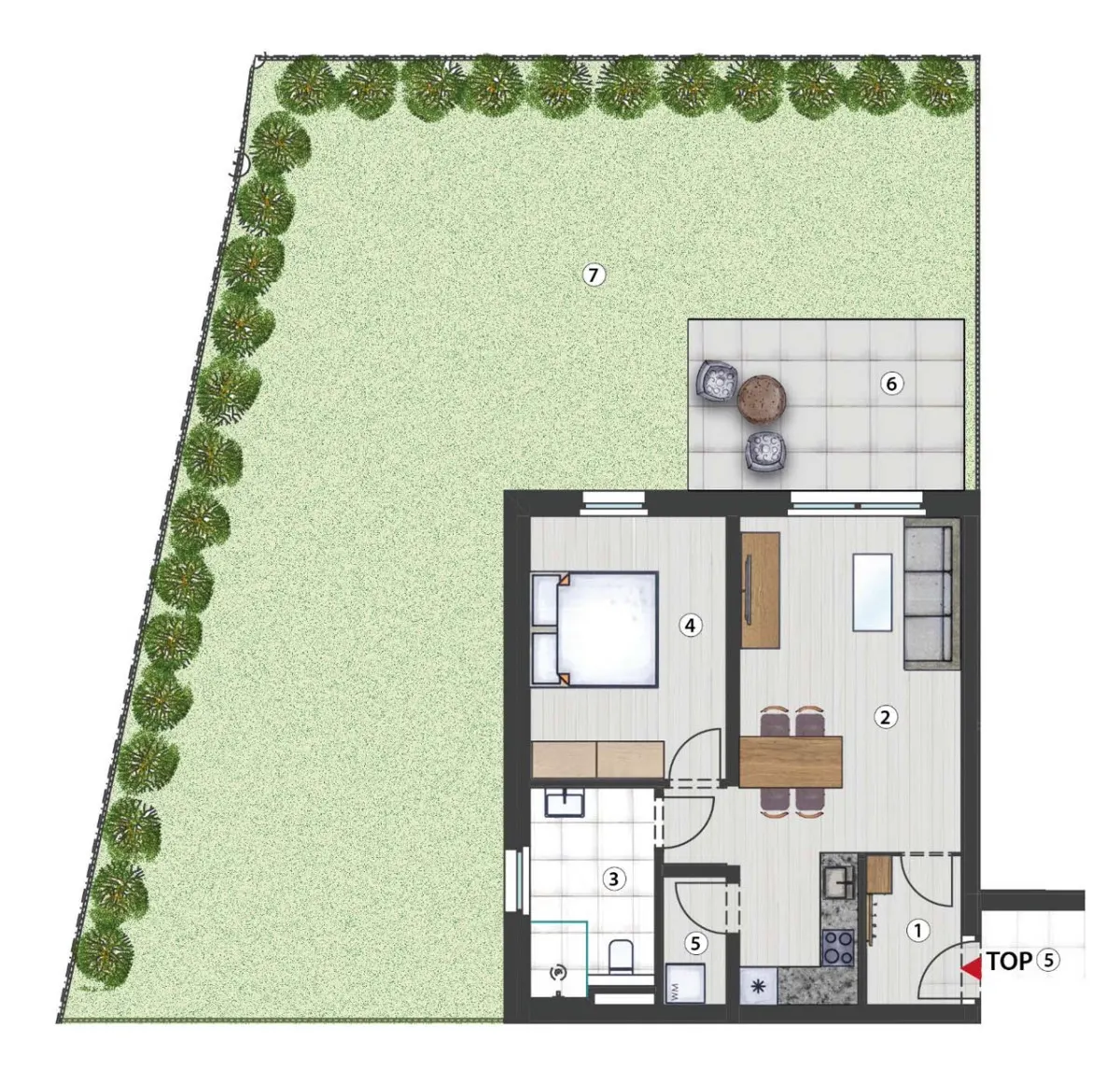Grundriss Neubauprojekt Salamander - Gartenwohnung Top 5
