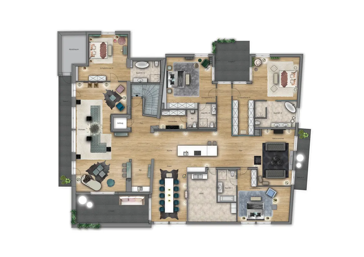 Grundriss Wohnen ohne Grenzen, 400 m² Penthouse zur Miete