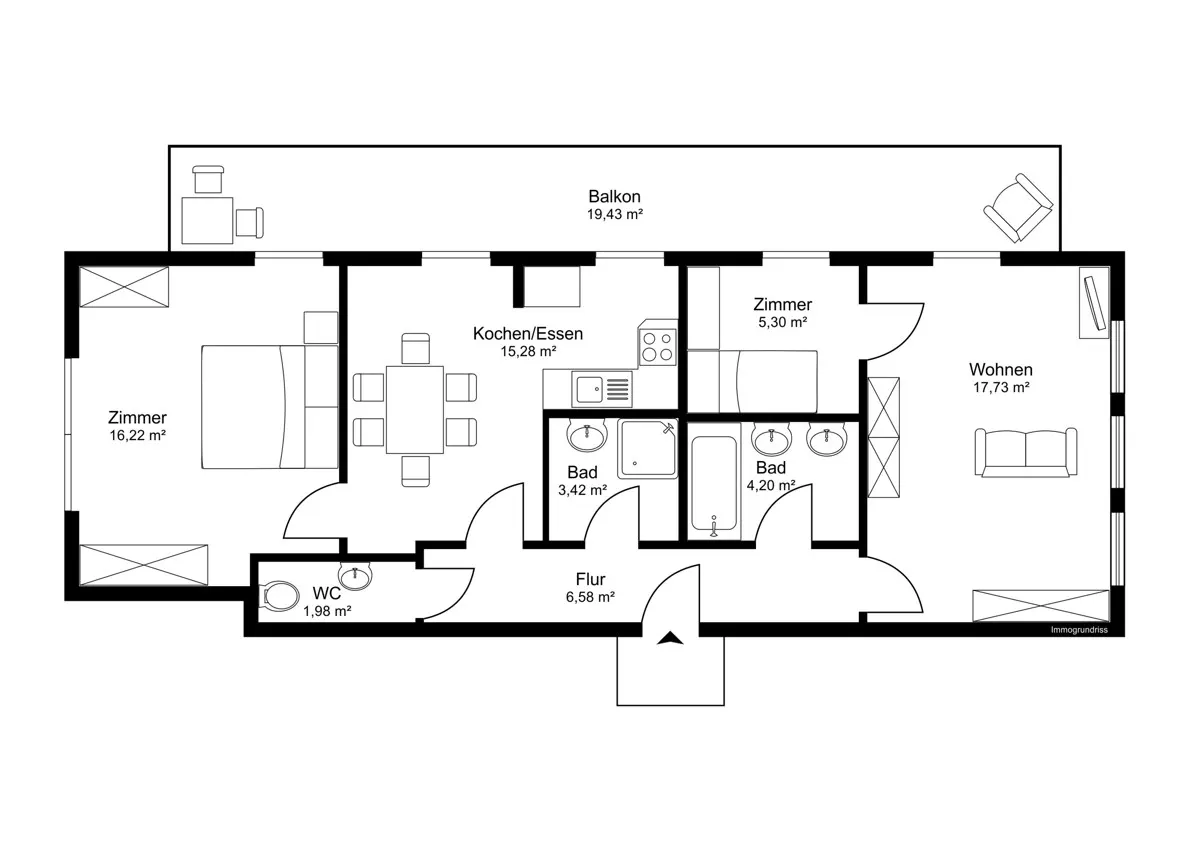 Grundriss Naturnah & zentral: 3-Zimmer-Eigentumswohnung