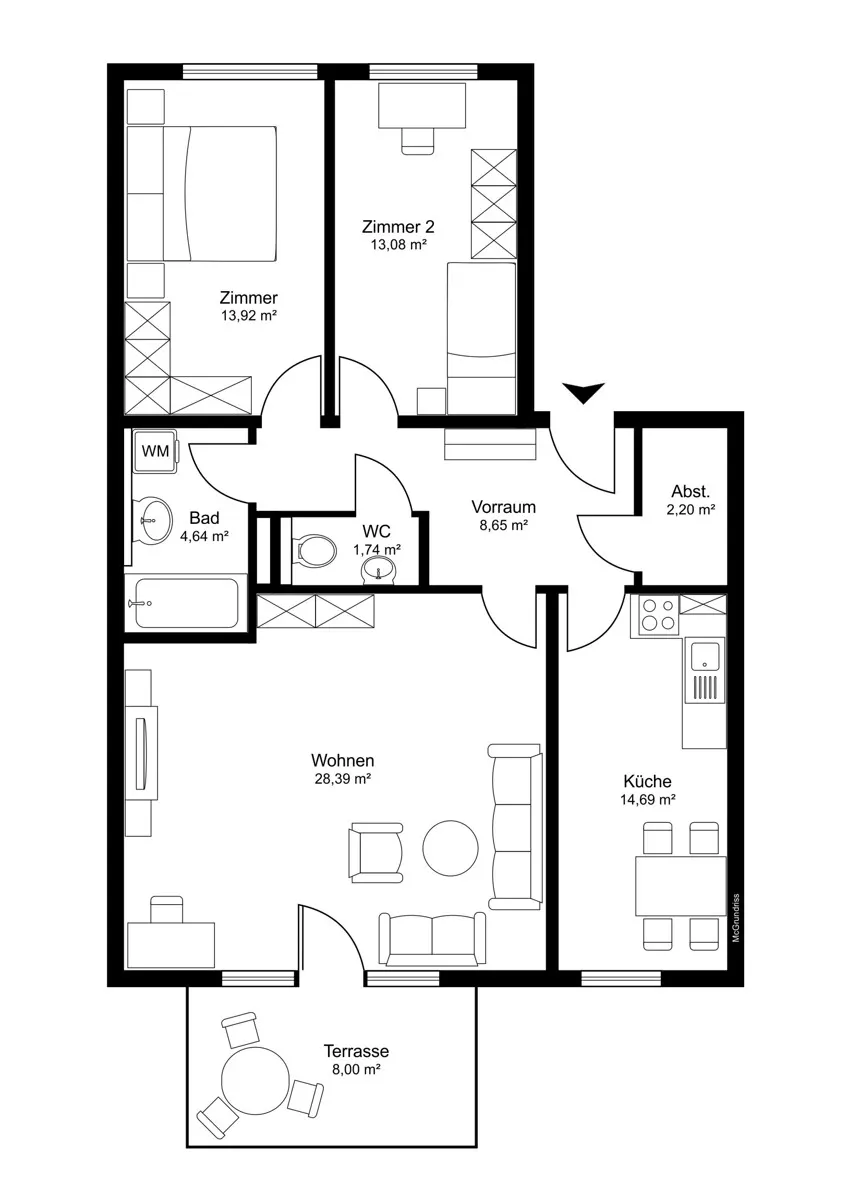 Grundriss Heimkommen & Garten genießen - 3-Zimmer-Erdgeschosswohnung