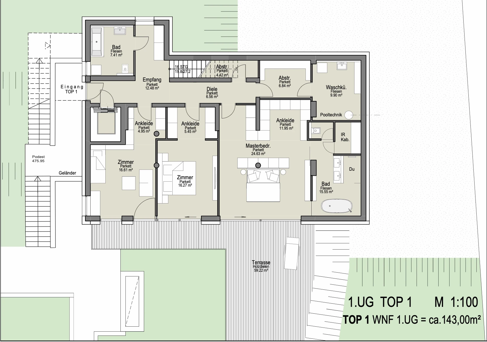 Grundriss Top 1 – Gartenmaisonette, oberes Geschoss