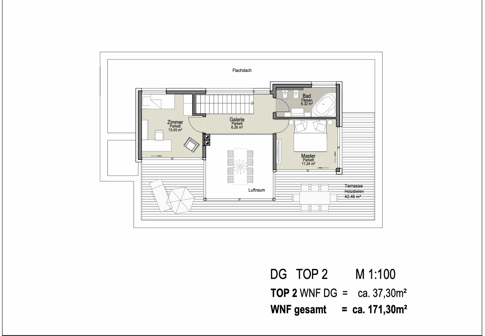 Grundriss Top 2 – Penthouse, Obergeschoss