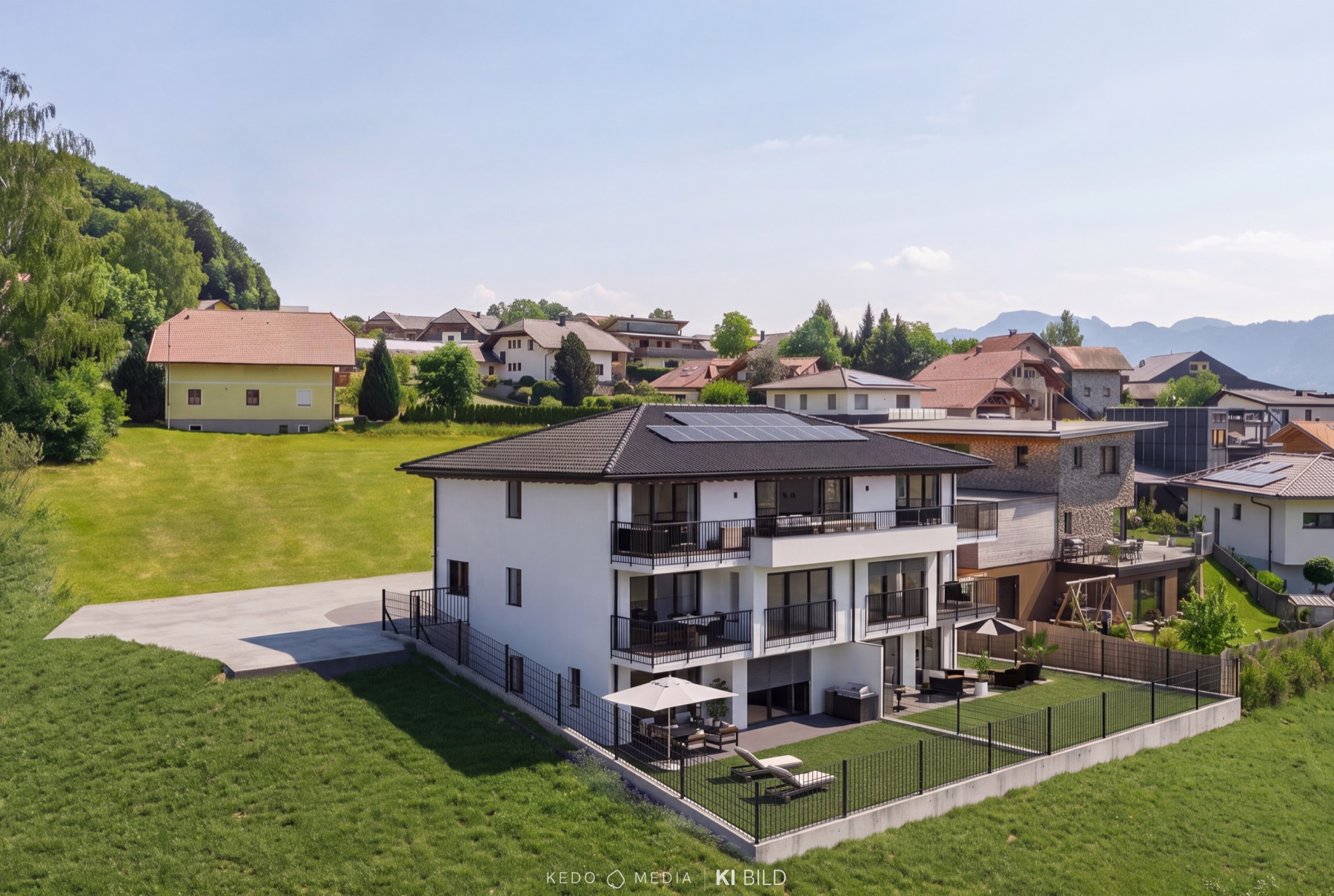 Exlberg 9, Außenansicht der Wohnanlage am Mondseeberg in Tiefgraben