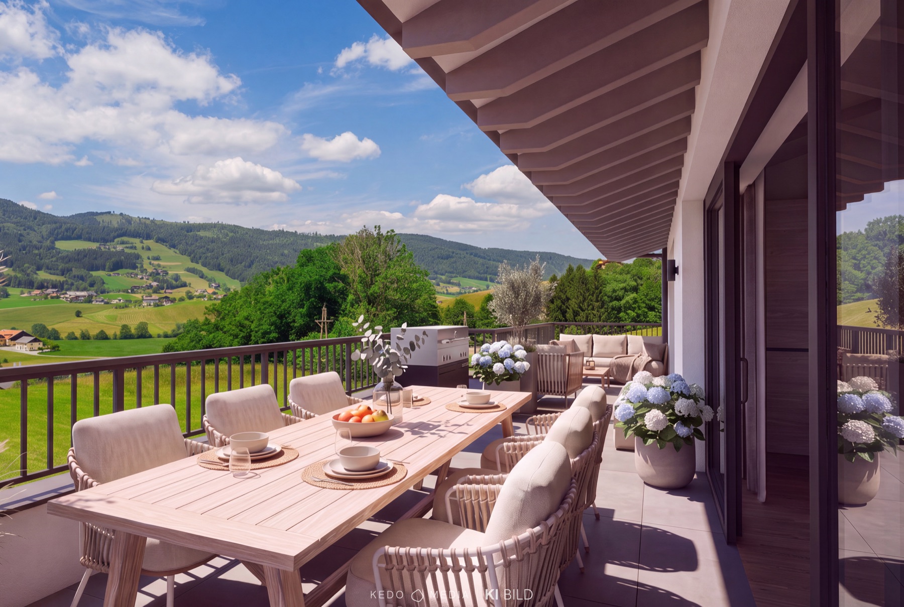 Sonnenterrasse mit Bergpanorama, Visualisierung