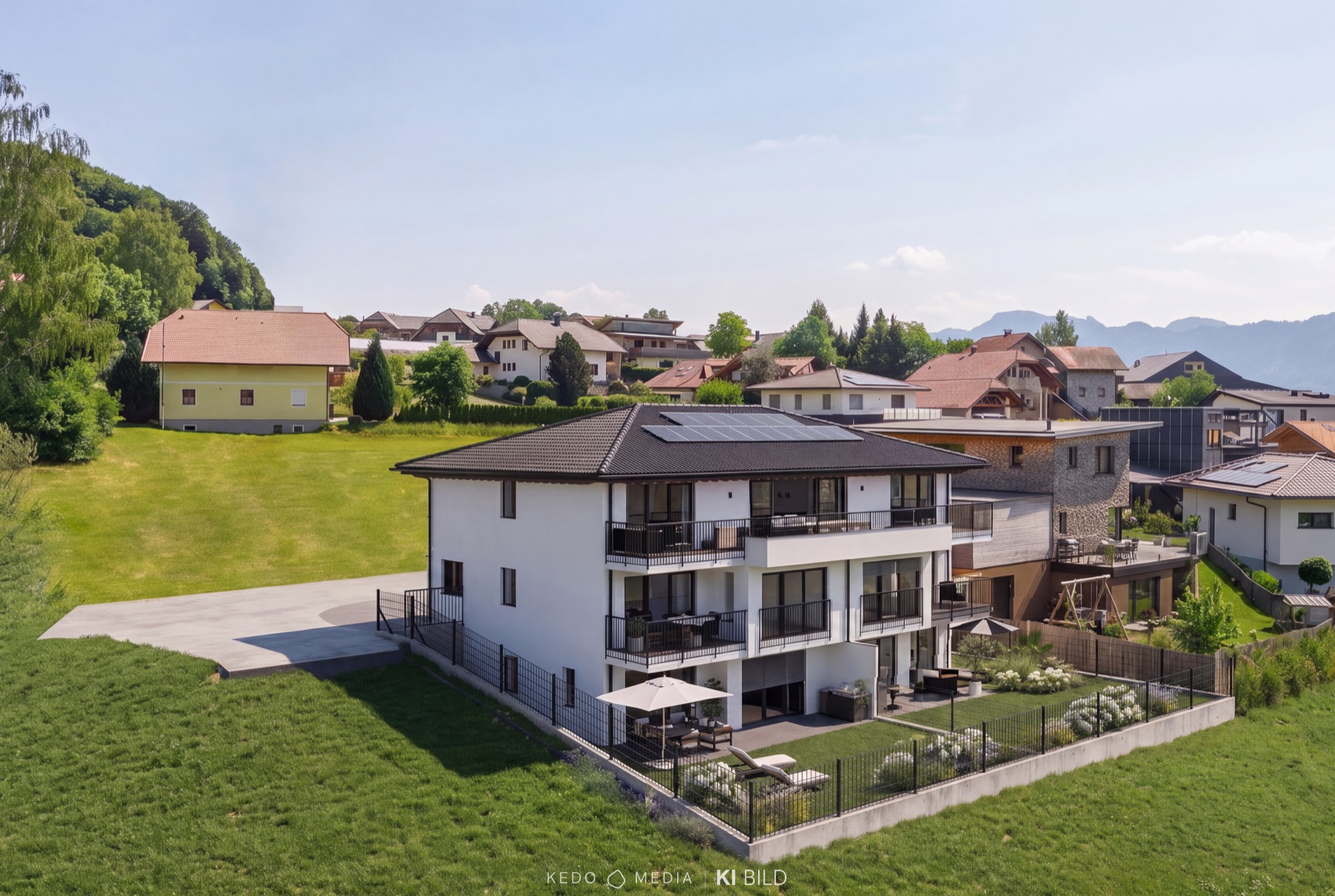 Außenansicht mit Blick Richtung Mondseeberg, Visualisierung
