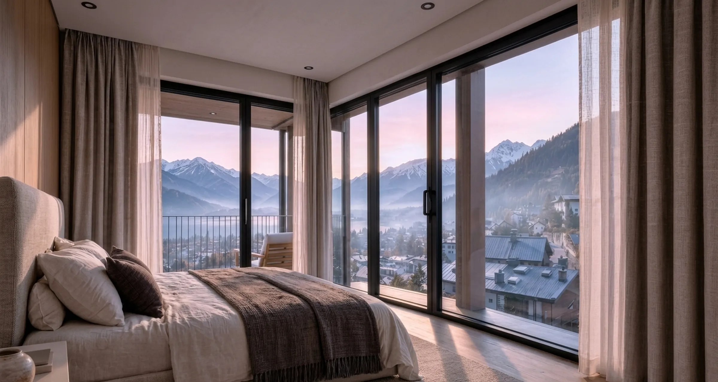 Penthouse: Schlafzimmer am Morgen