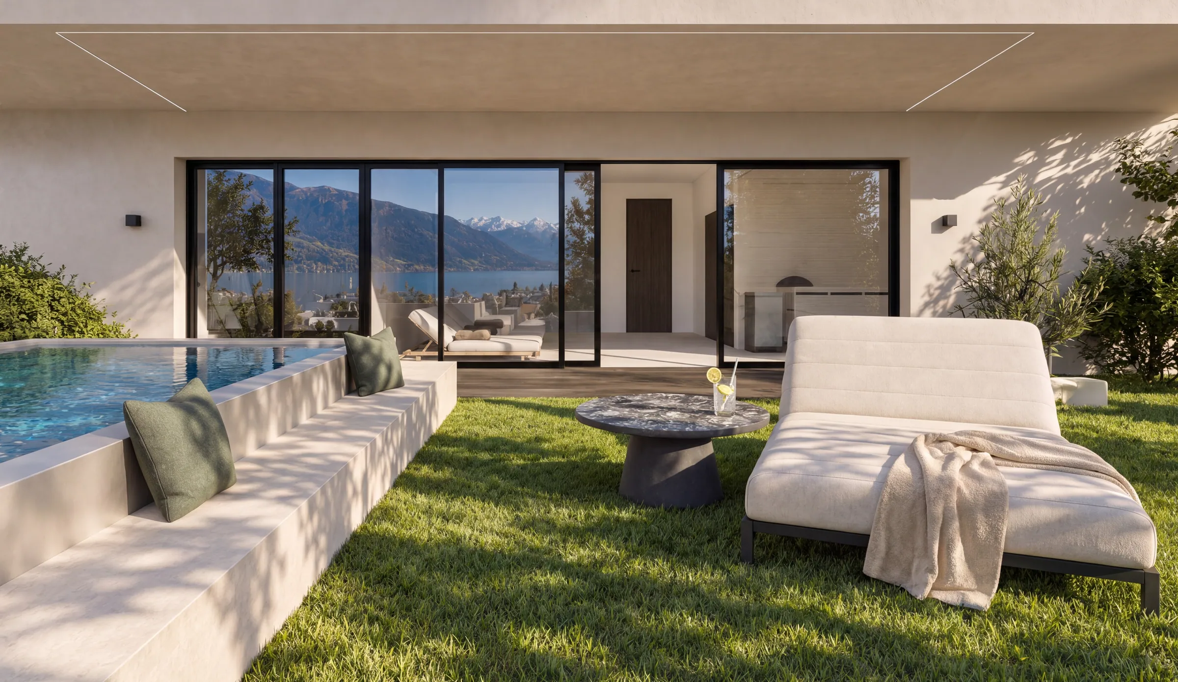 Wellness-Ebene der Sky-Residenz mit Zugang zum Garten